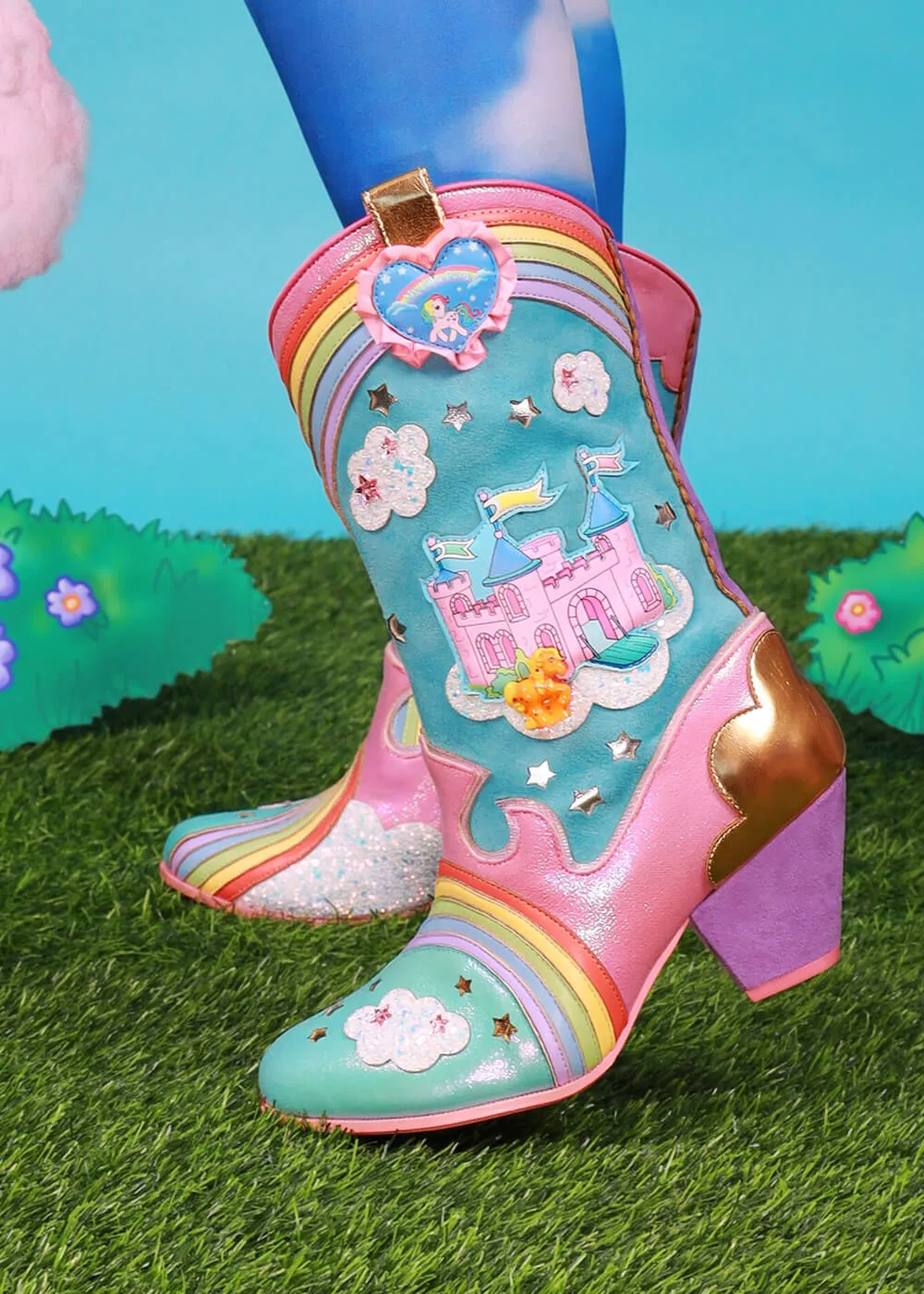 Irregular Choice x My Little Pony Rainbow Bridge Cowboy Boots Blue Pink