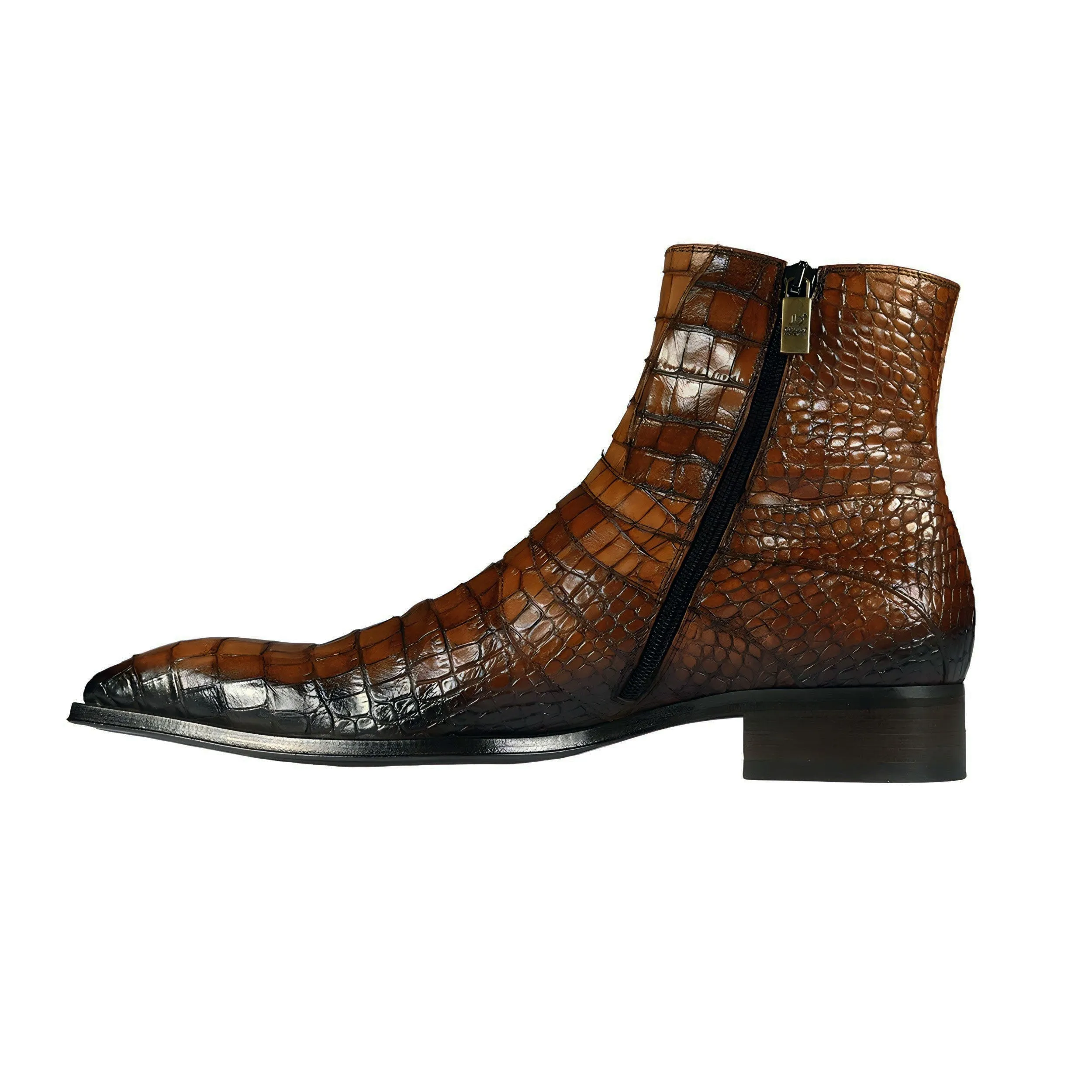 Jo Ghost 2727 BIS Men's Shoes Brown Crocodile Print Leather Ankle Boots (JG5369)