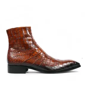 Jo Ghost 2727 BIS Men's Shoes Cognac Crocodile Print Leather Ankle Boots (JG5309)