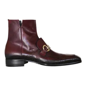 Jo Ghost 4971 Men's Shoes Burgundy Flower Print Leather Horsebit Boots (JG5361)