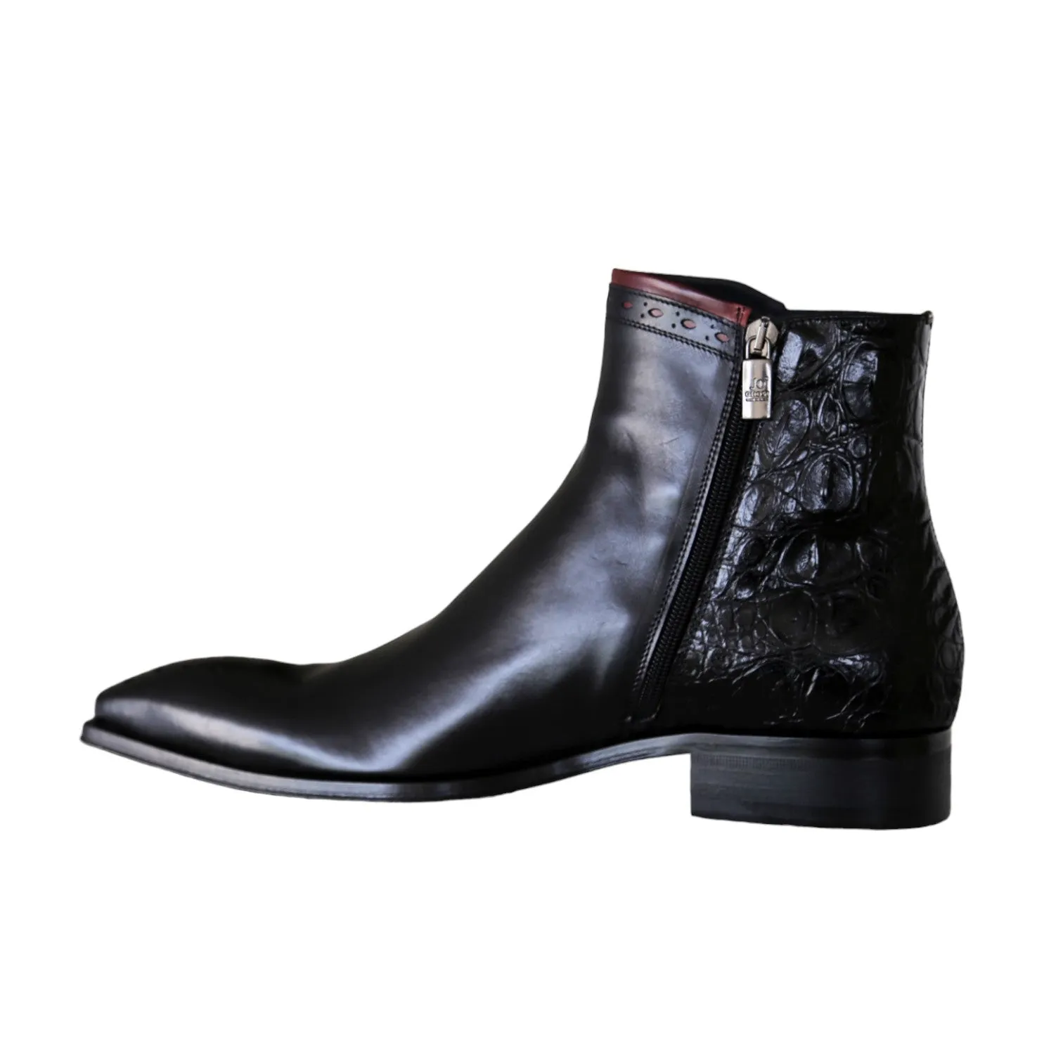 Jo Ghost 4989 Men's Shoes Black Crocodile Print / Calf-Skin Leather Boots (JG5363)