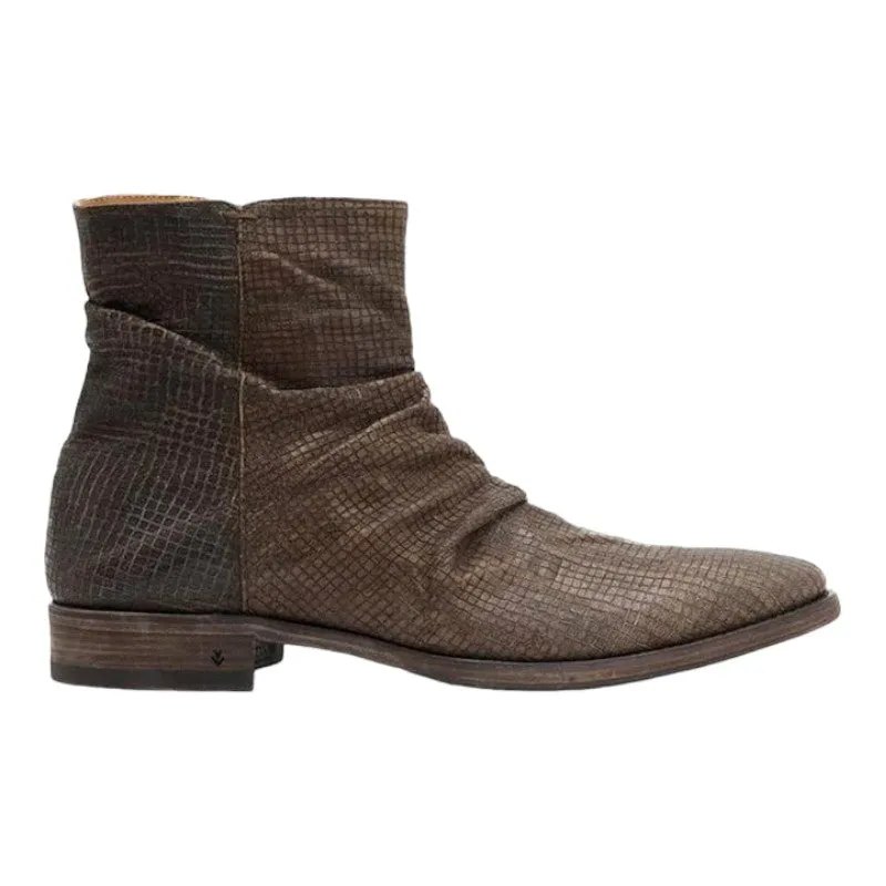 John Varvatos Morrison Men's Shoes Lead Brown Stamped Sheep Leather Sharpei Boots (JV1005)