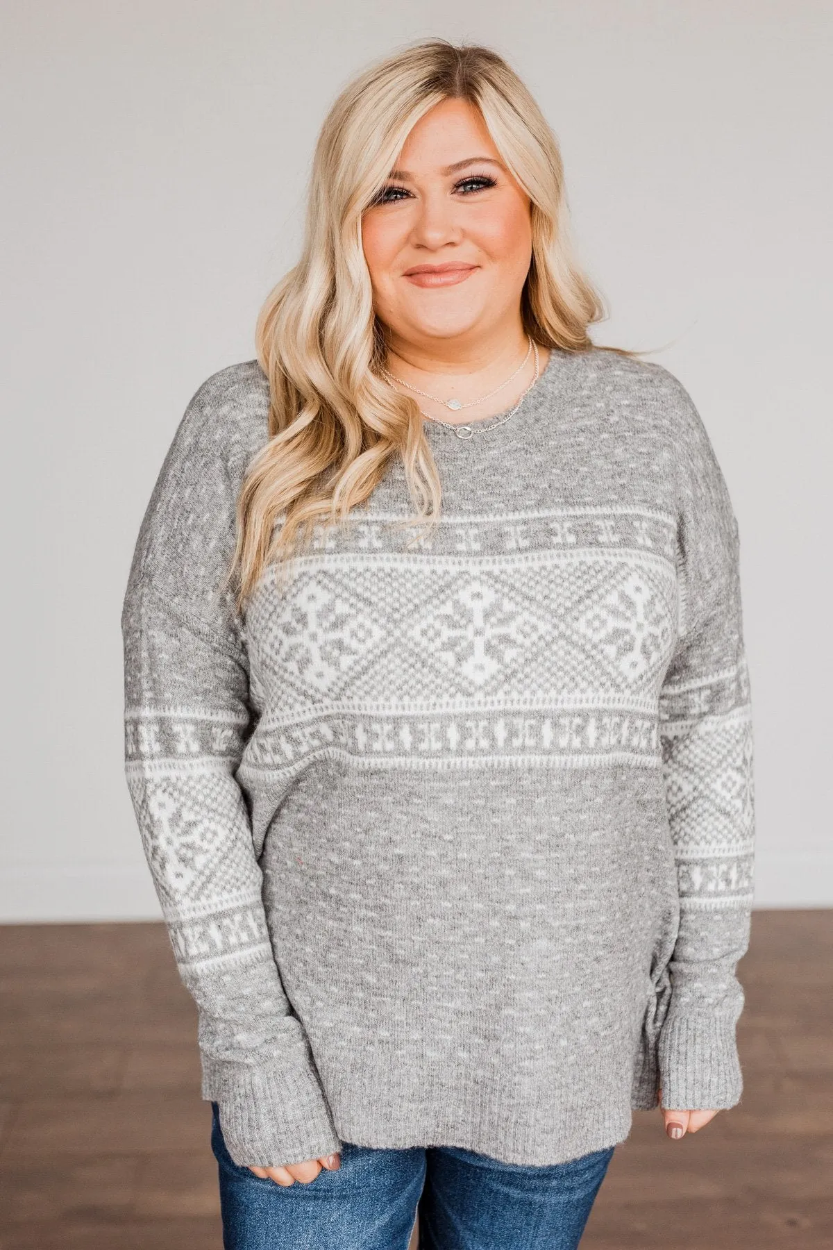 Jolly Spirits Knit Sweater- Grey & White