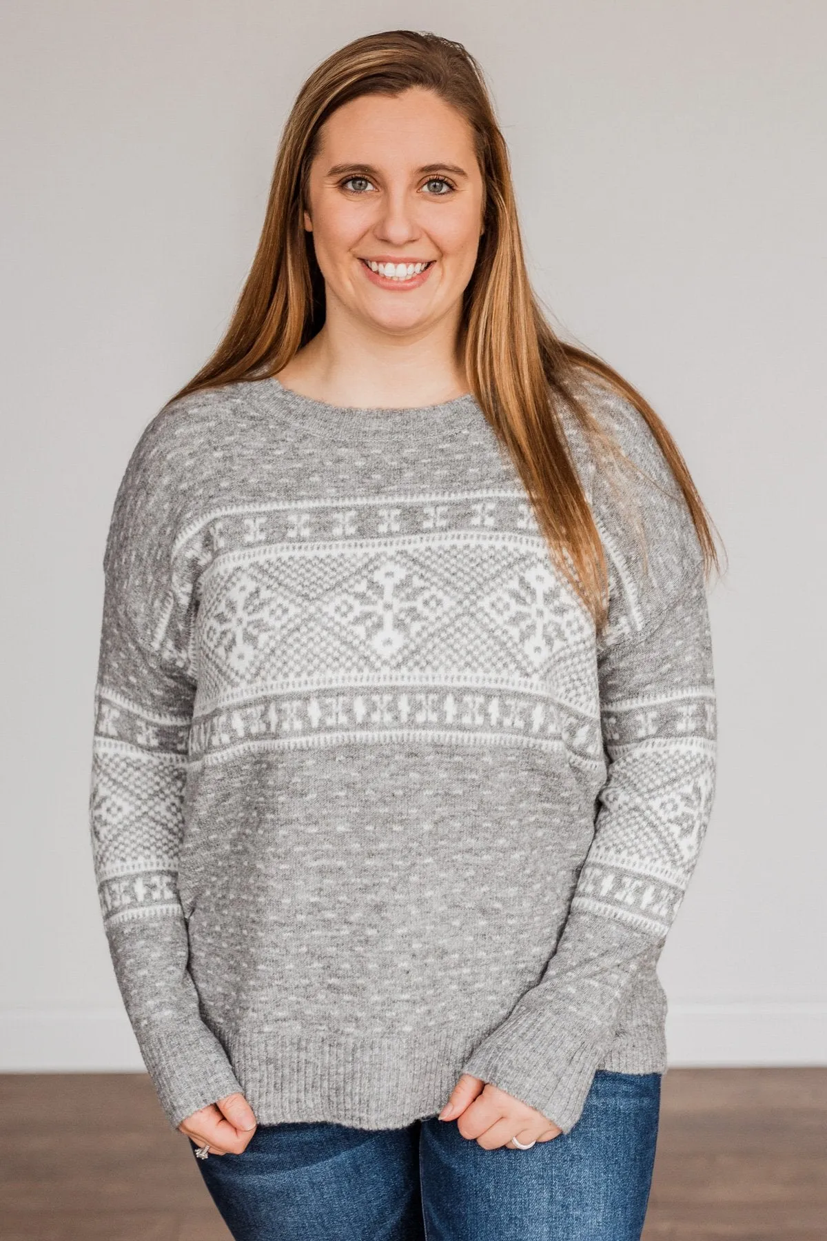 Jolly Spirits Knit Sweater- Grey & White