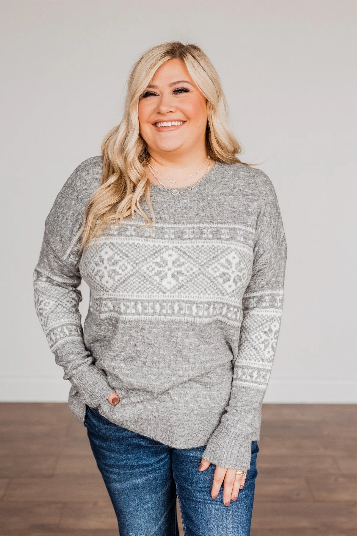 Jolly Spirits Knit Sweater- Grey & White