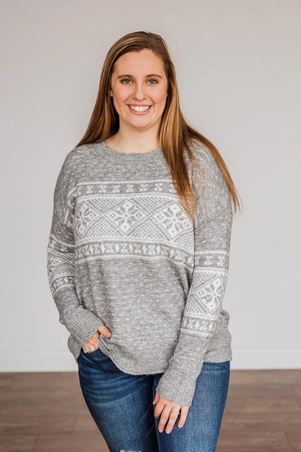 Jolly Spirits Knit Sweater- Grey & White