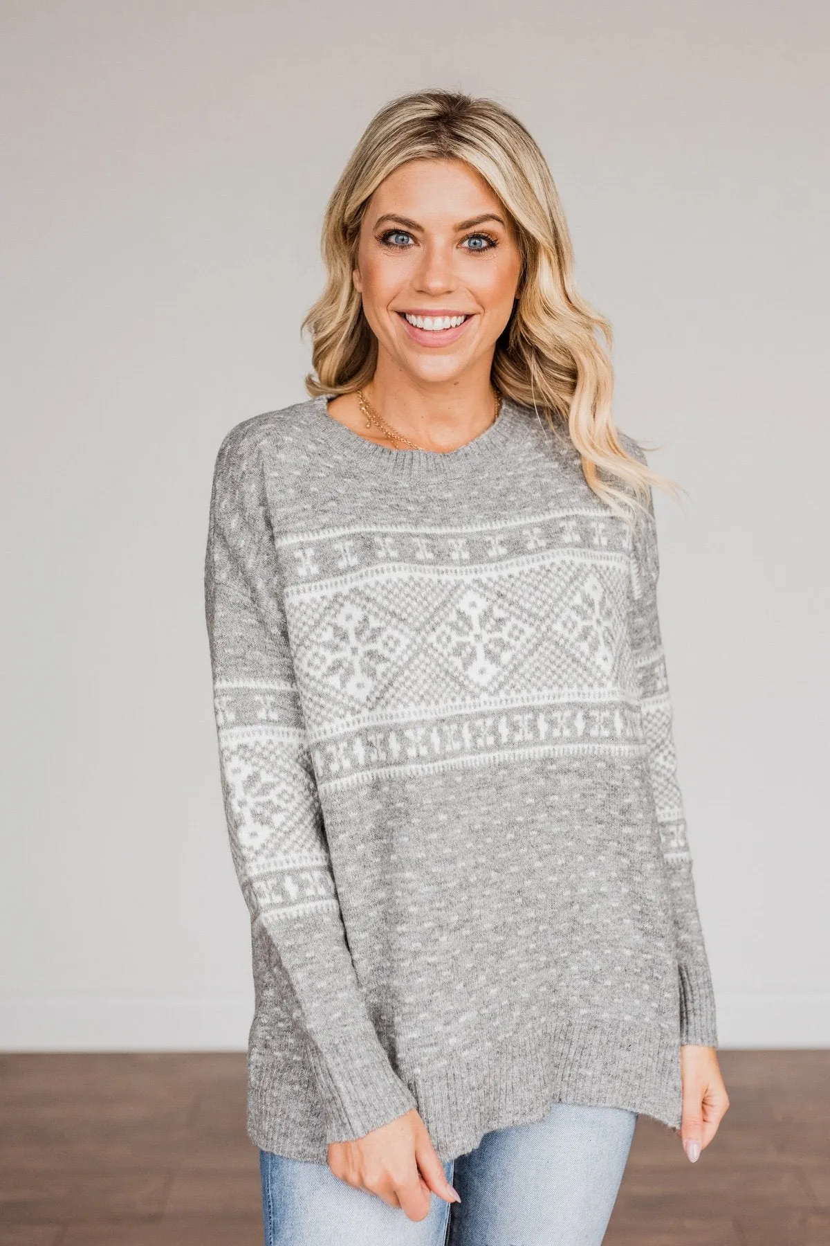 Jolly Spirits Knit Sweater- Grey & White