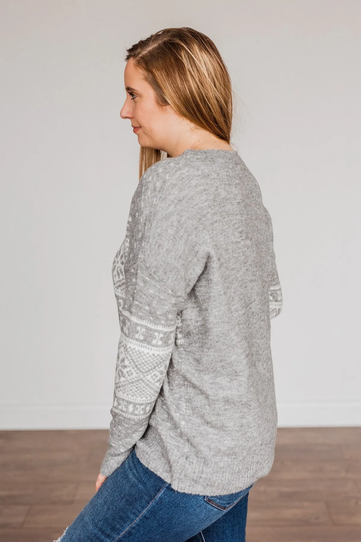 Jolly Spirits Knit Sweater- Grey & White