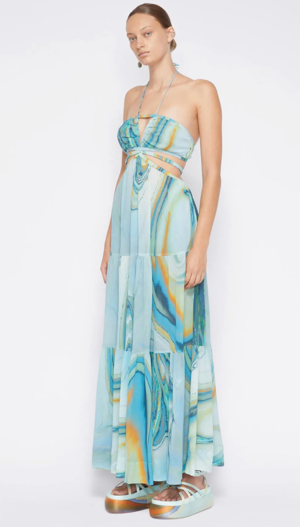 Jonathan Simkhai - Shailene Marble Printed Laurel Cut Out Maxi Dress - Laguna Marble