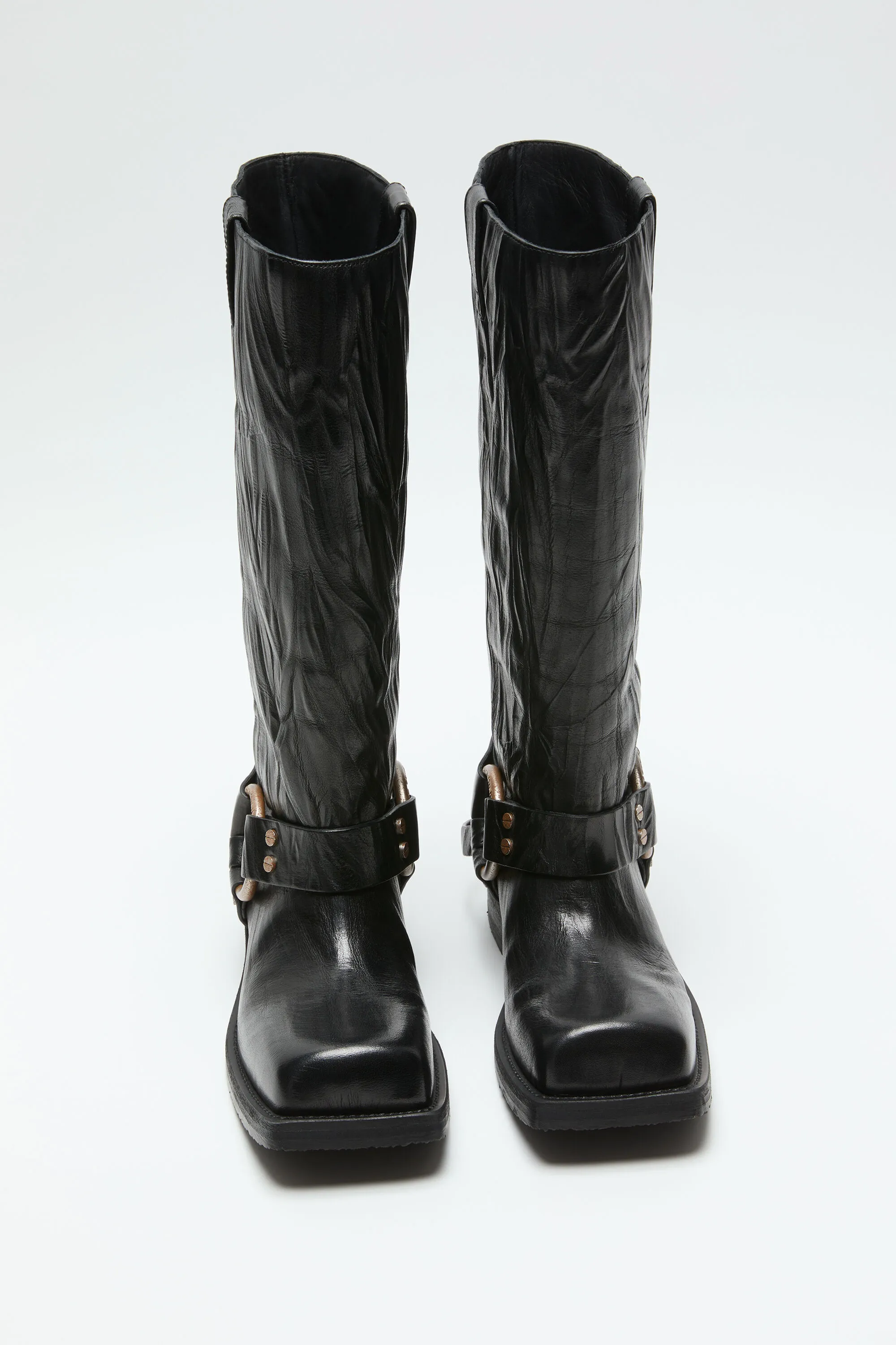 Leather buckle boots