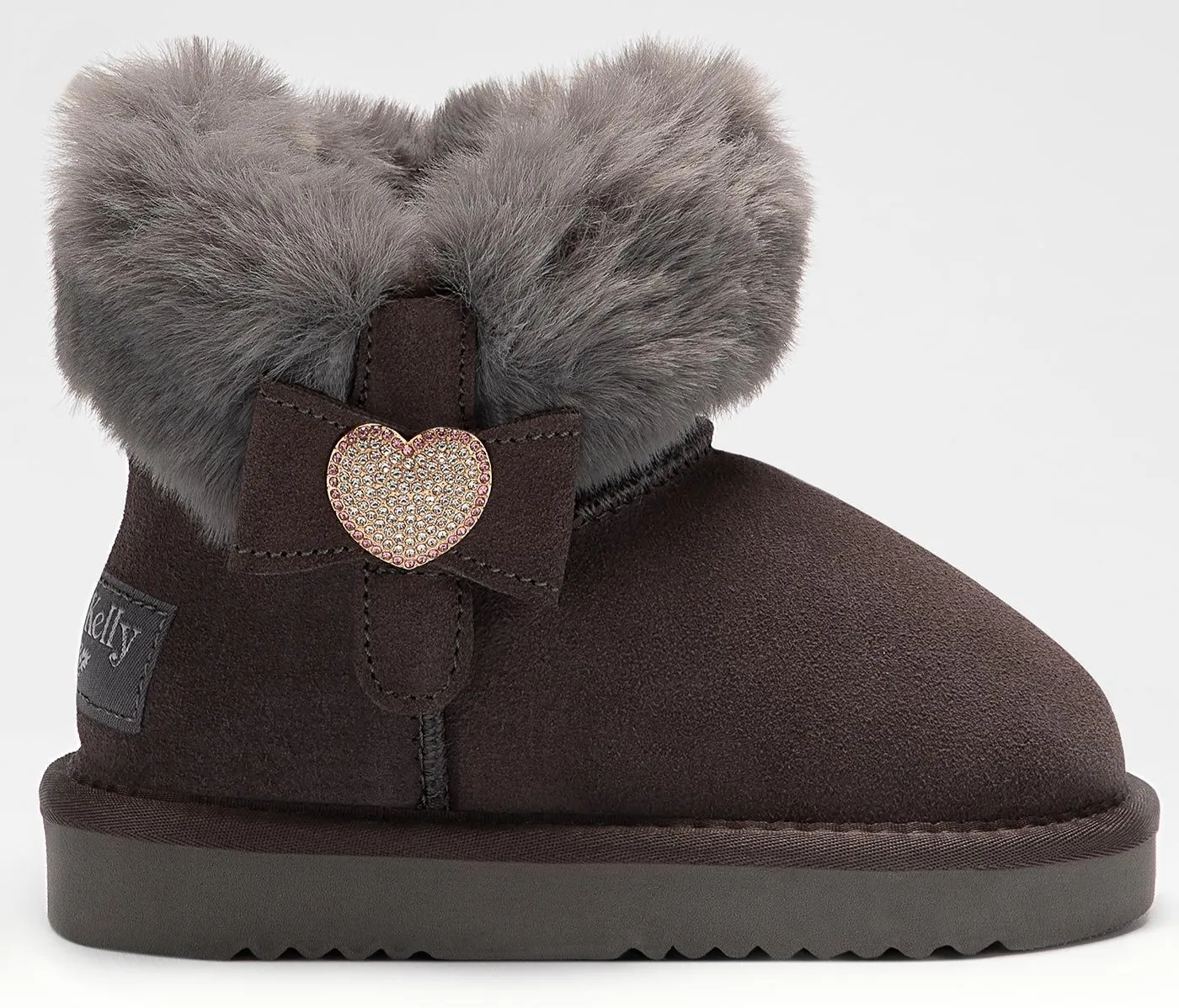 LELLI KELLY GIRLS LK 2264 OLIVIA DECORATIVE HEART SUEDE FUR BOOTS GREY