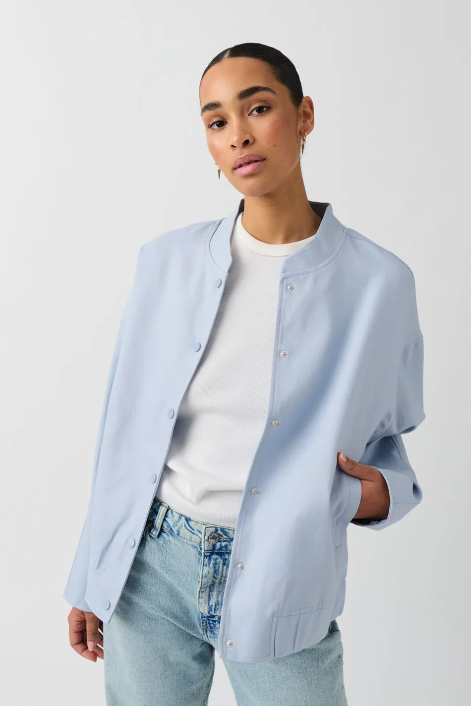 Linen blend bomber jacket