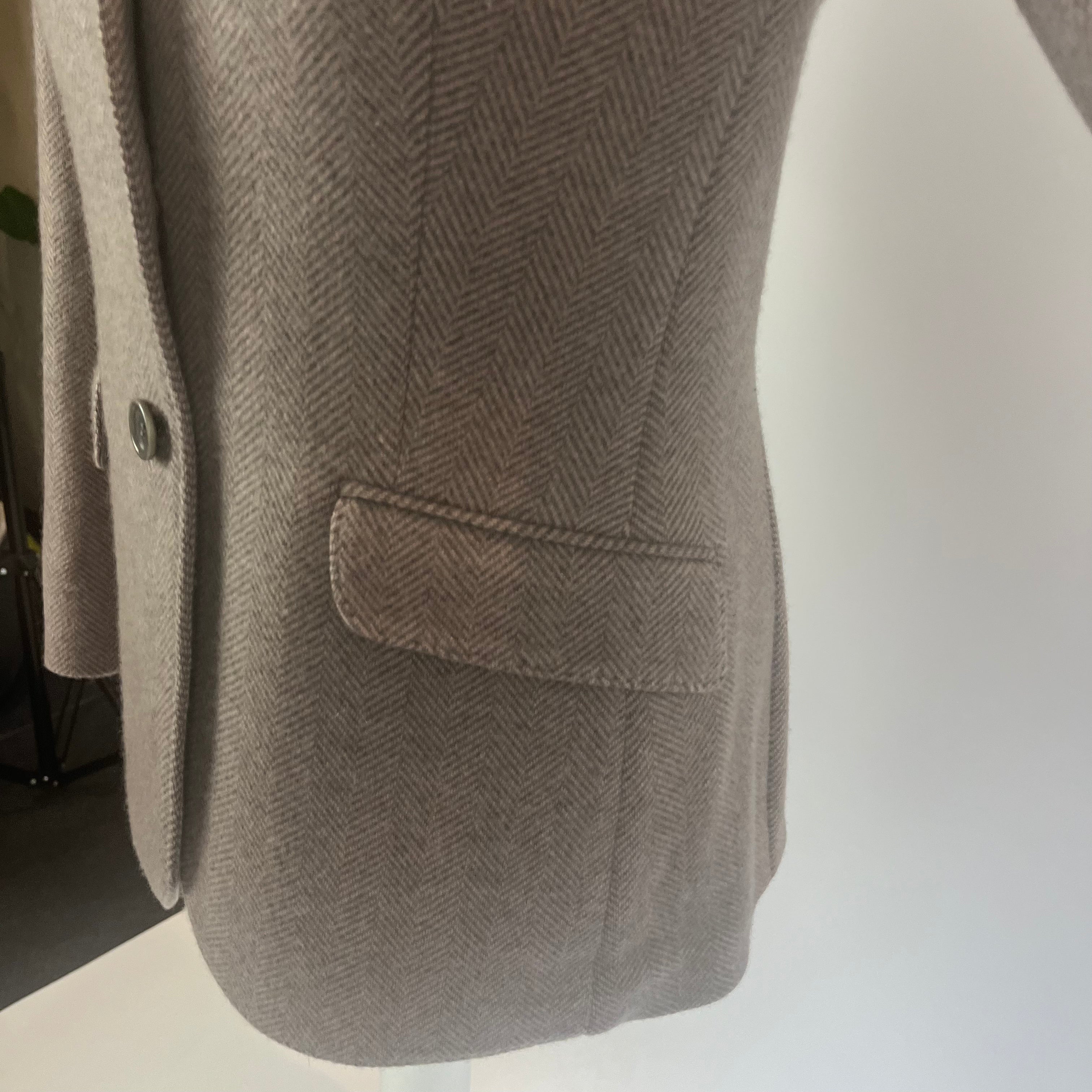 Loro Piana Taupe & Grey Herringbone Knit Cashmere Jacket S