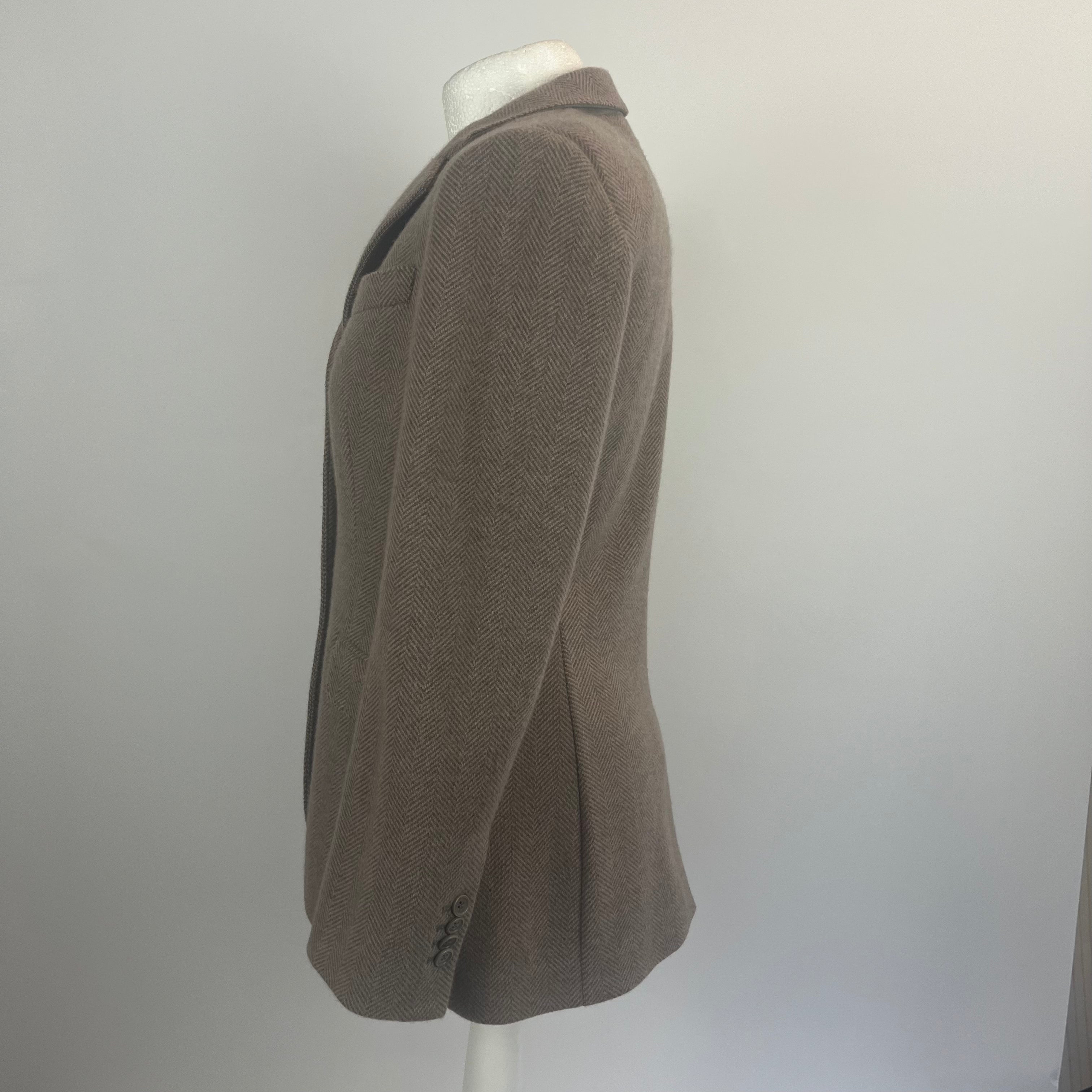 Loro Piana Taupe & Grey Herringbone Knit Cashmere Jacket S