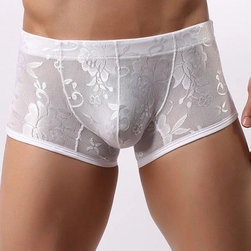 M-XL Men Underwear Pants Transparent Lace Sexy Low Waist Breathable Boxer SM6