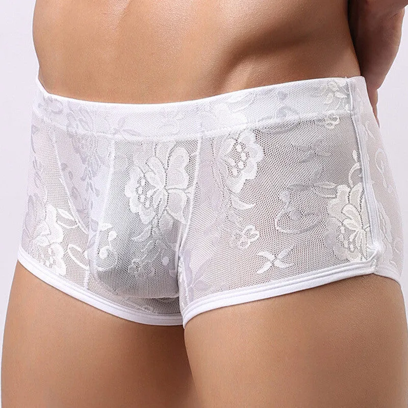 M-XL Men Underwear Pants Transparent Lace Sexy Low Waist Breathable Boxer SM6