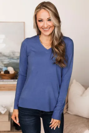 Making Plans V-Neck Sweater- Cobalt