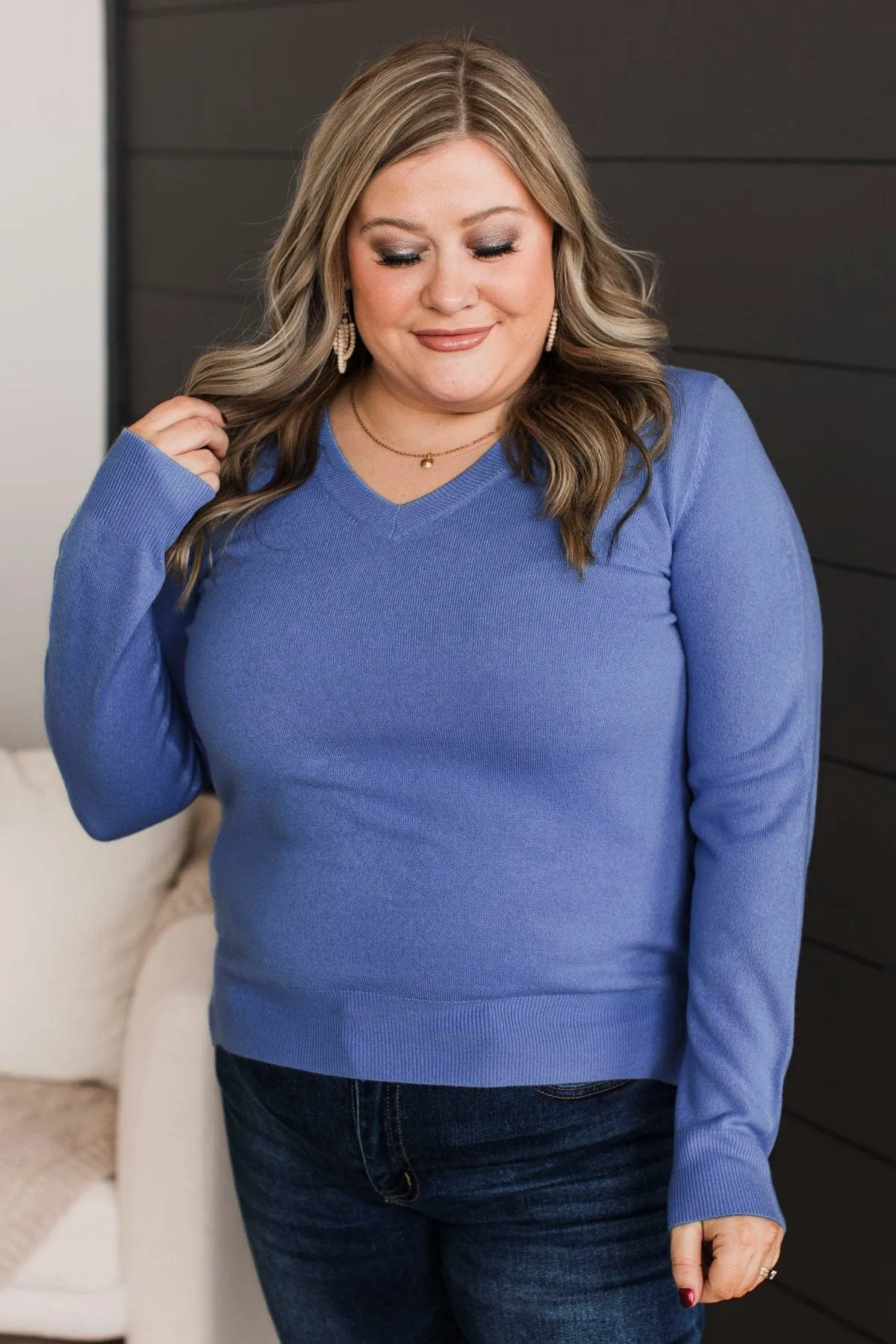 Making Plans V-Neck Sweater- Cobalt