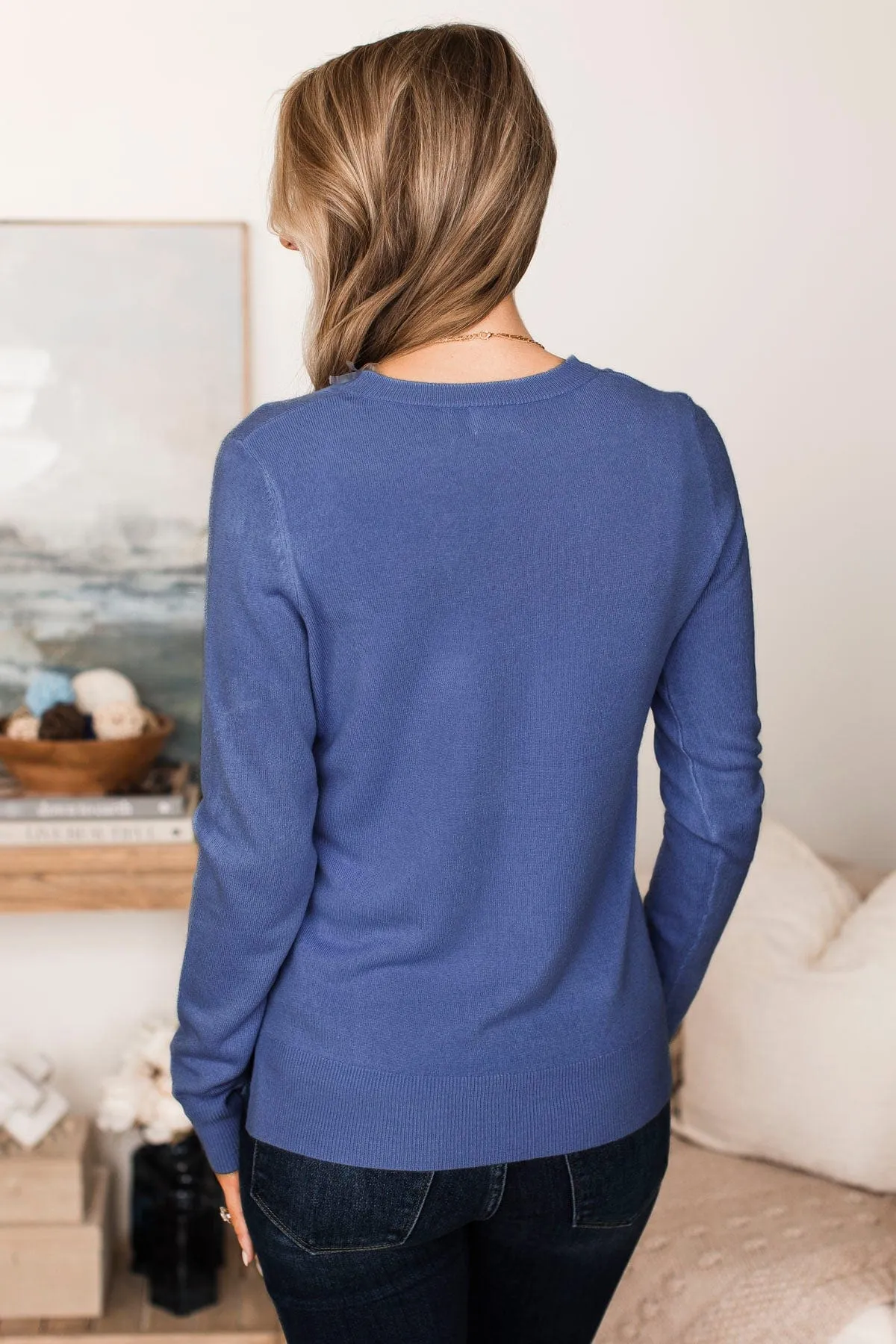 Making Plans V-Neck Sweater- Cobalt