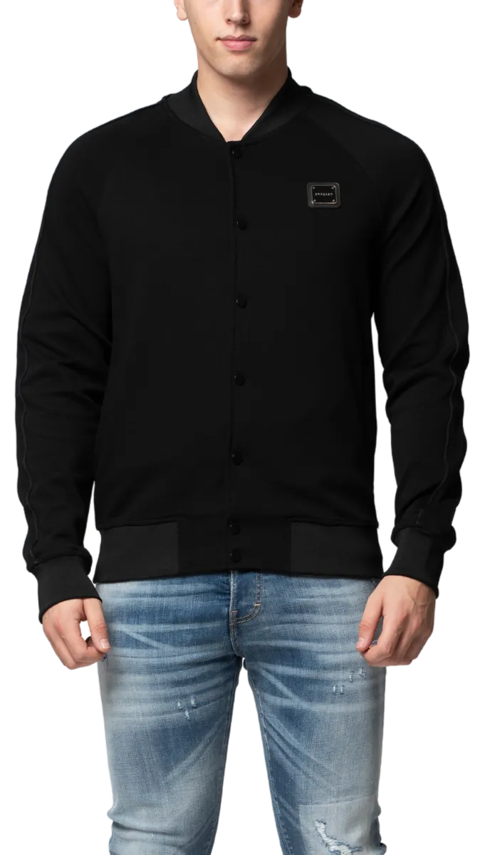 MB ESSENTIAL PIQUE BLACK BASEBALL JACKET | BLACK