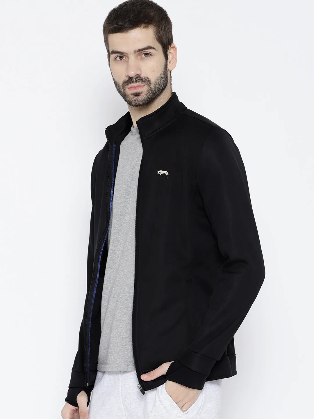 Men Black Solid Open Front Jacket