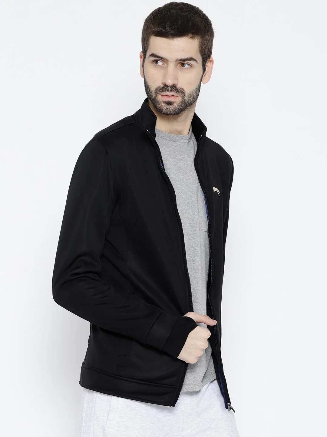 Men Black Solid Open Front Jacket