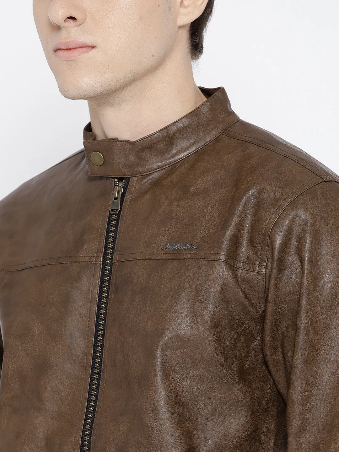 Men Brown Solid Jacket