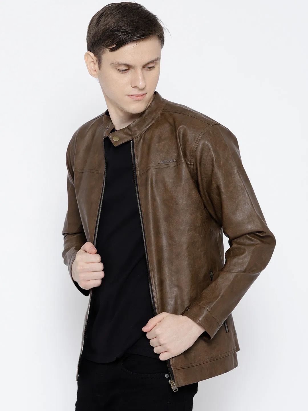 Men Brown Solid Jacket