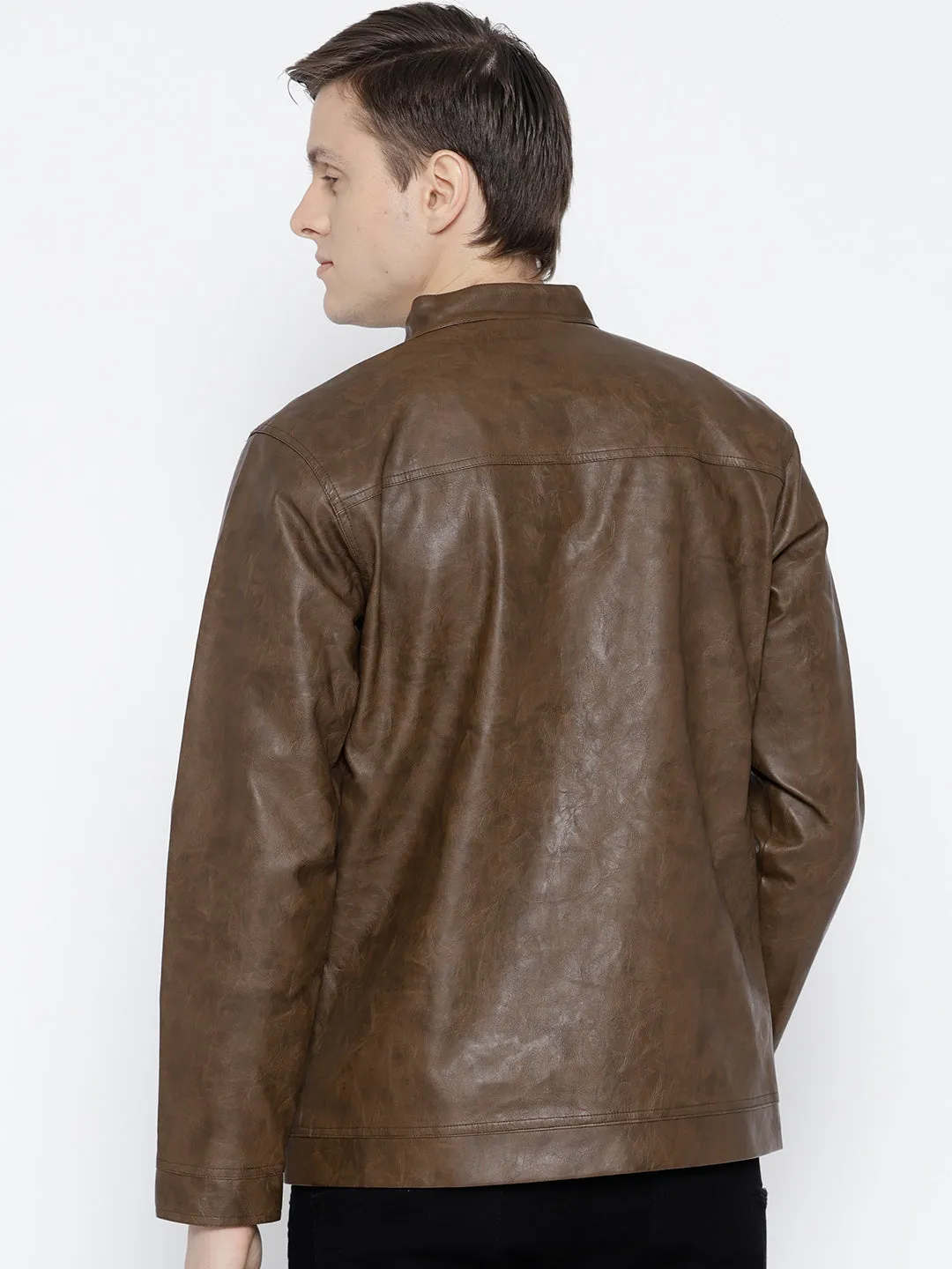 Men Brown Solid Jacket