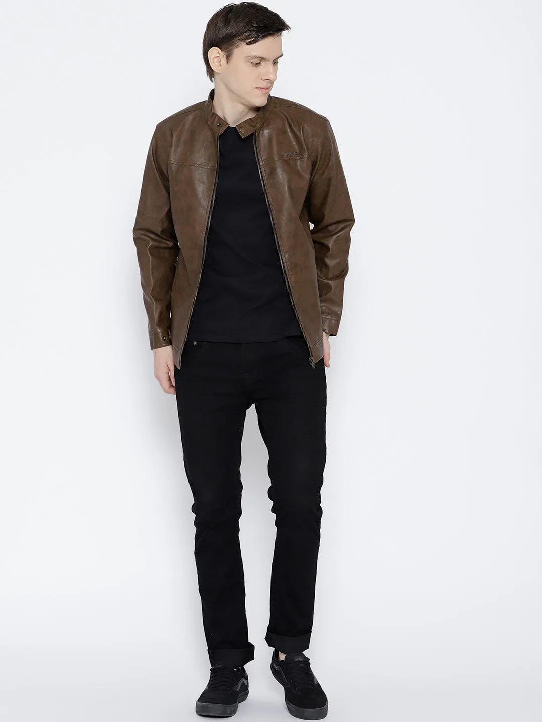 Men Brown Solid Jacket