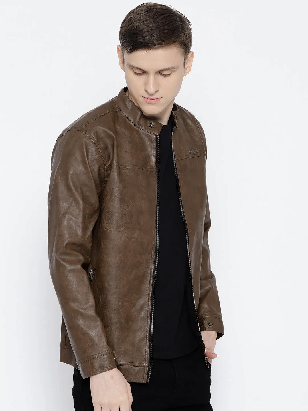 Men Brown Solid Jacket