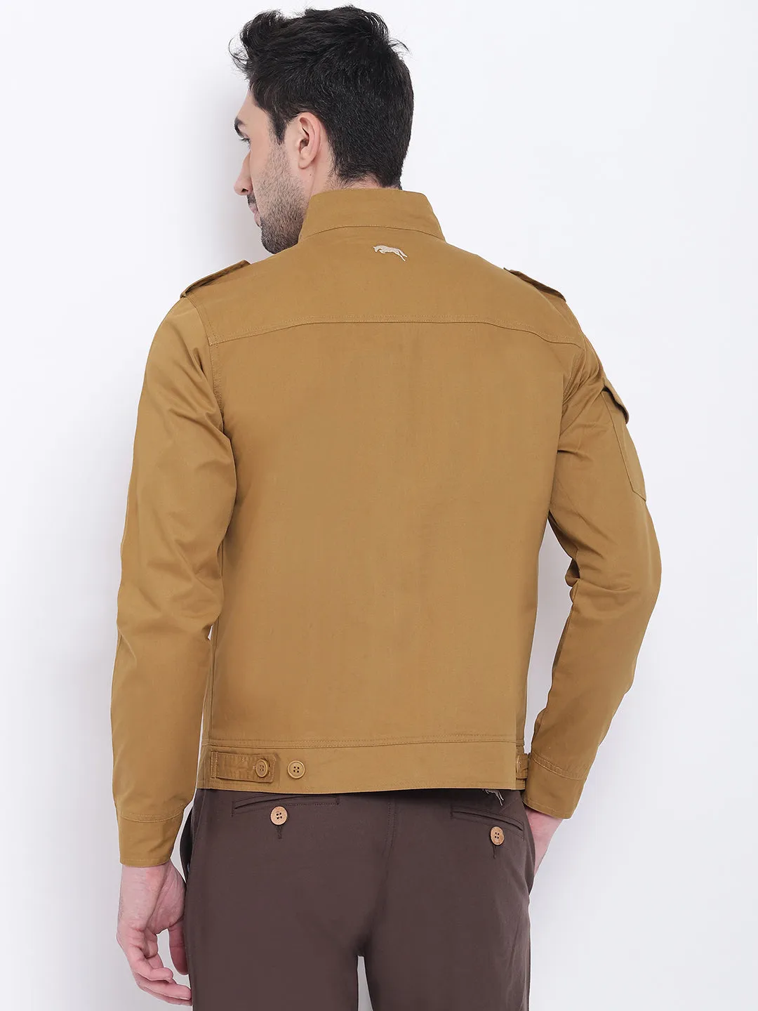 Men Casual Solid Beige Tailored Jacket