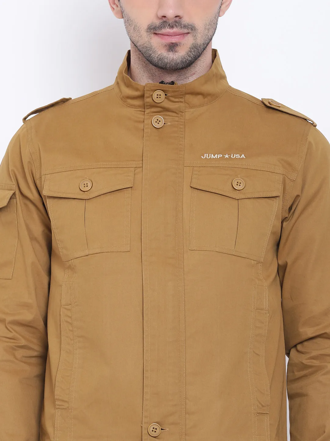 Men Casual Solid Beige Tailored Jacket