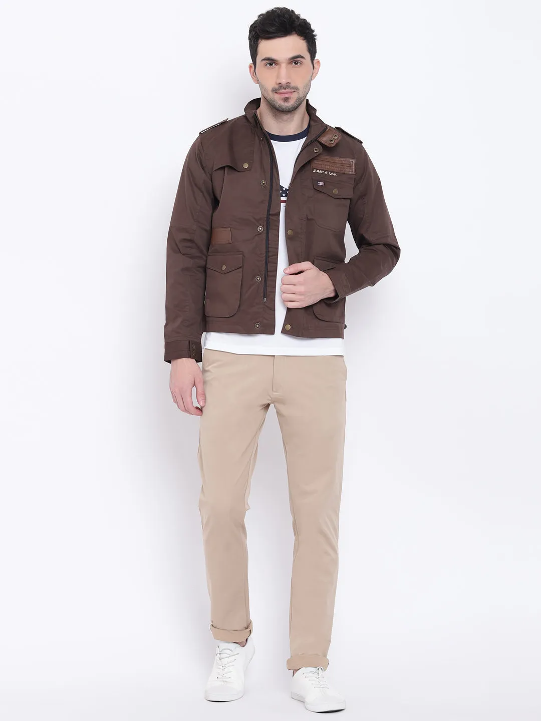 Men Casual Solid Brown Tailored Jacket