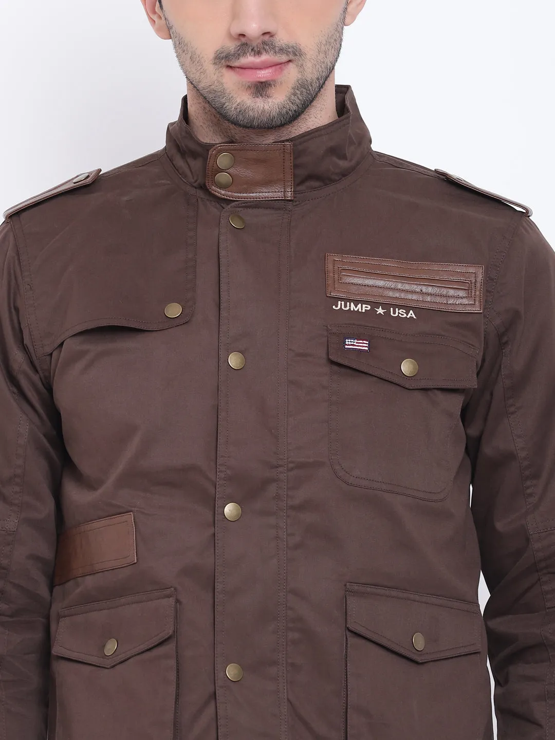 Men Casual Solid Brown Tailored Jacket