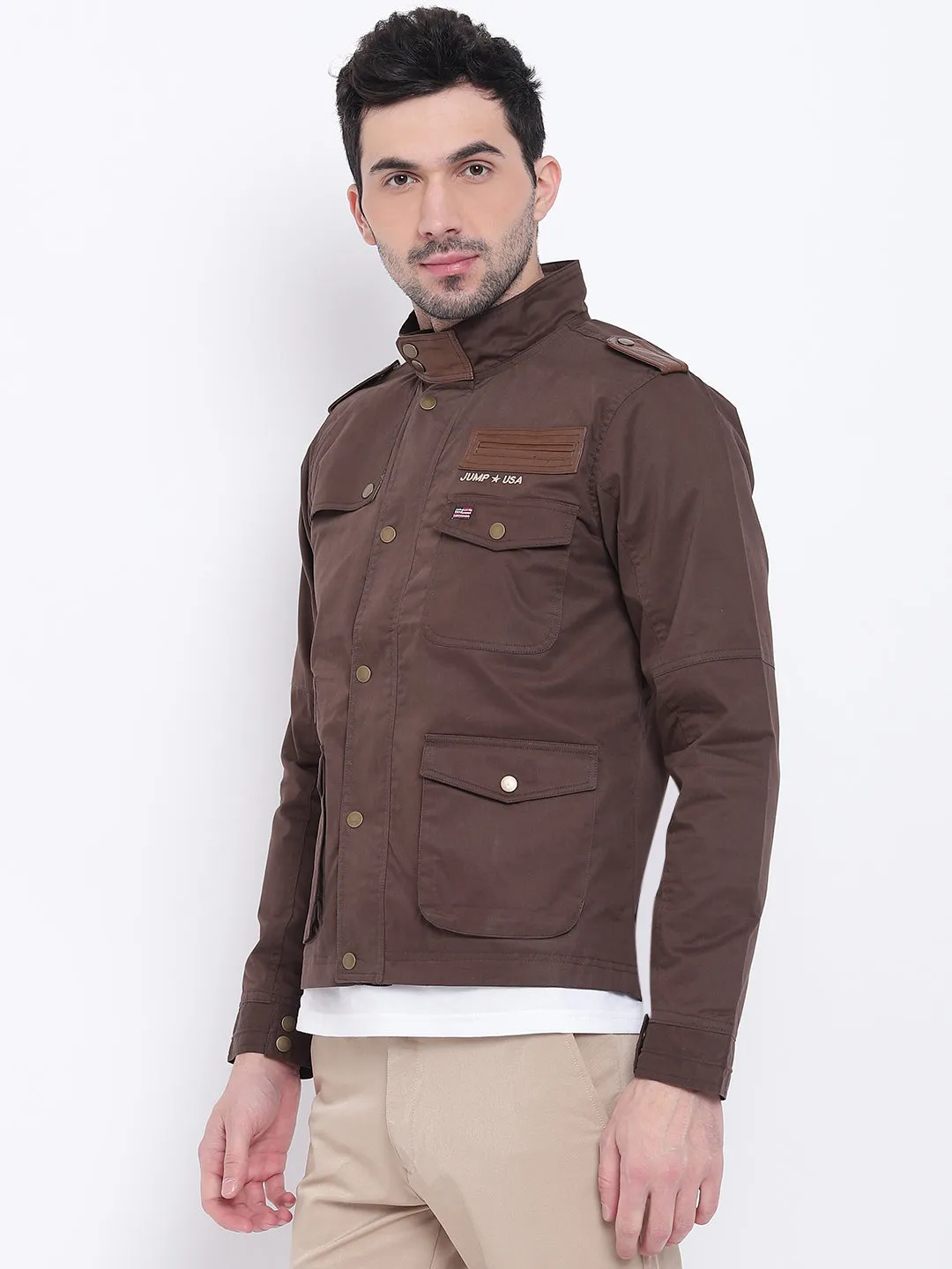 Men Casual Solid Brown Tailored Jacket