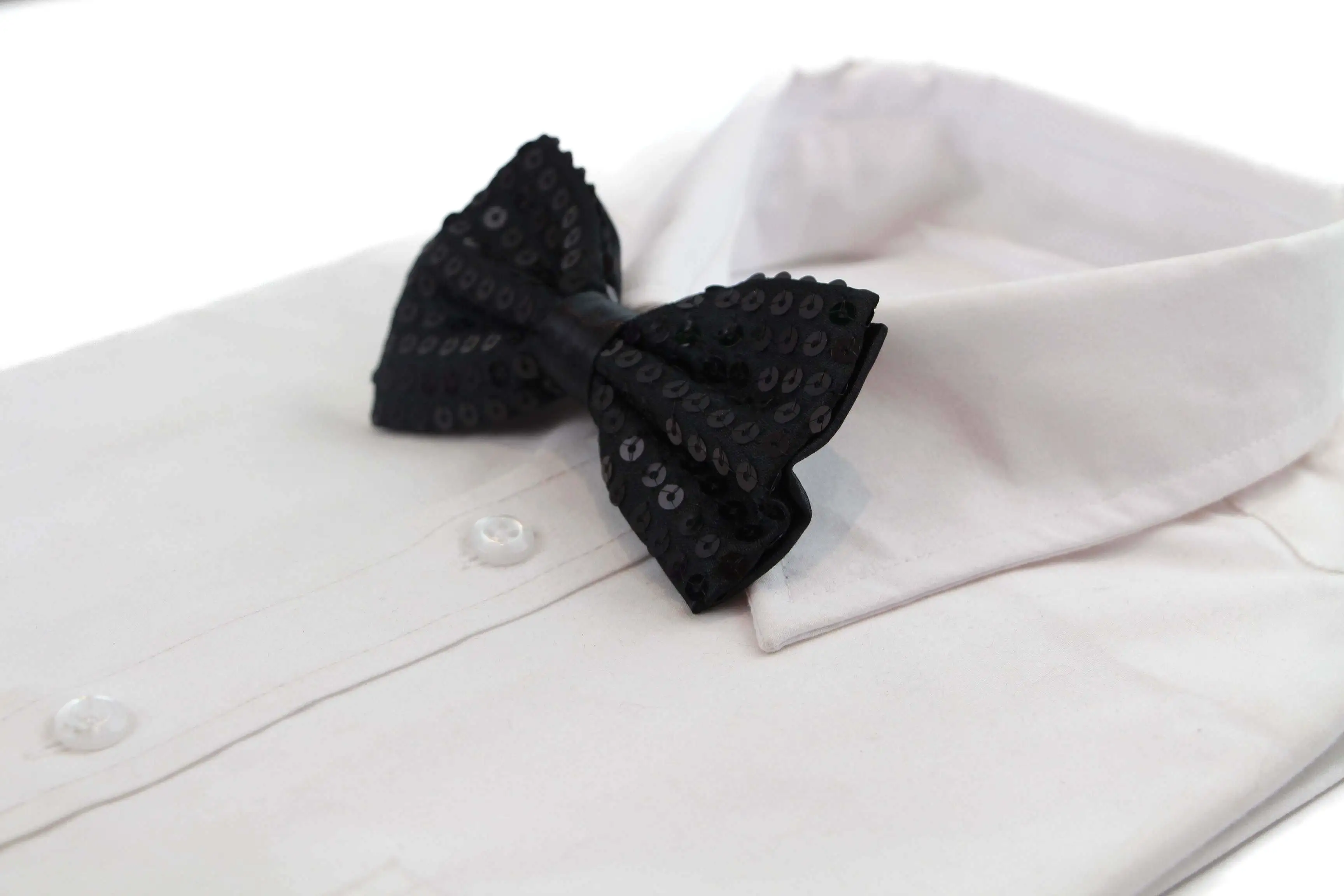 Mens Black Sequin Patterned Bow Tie