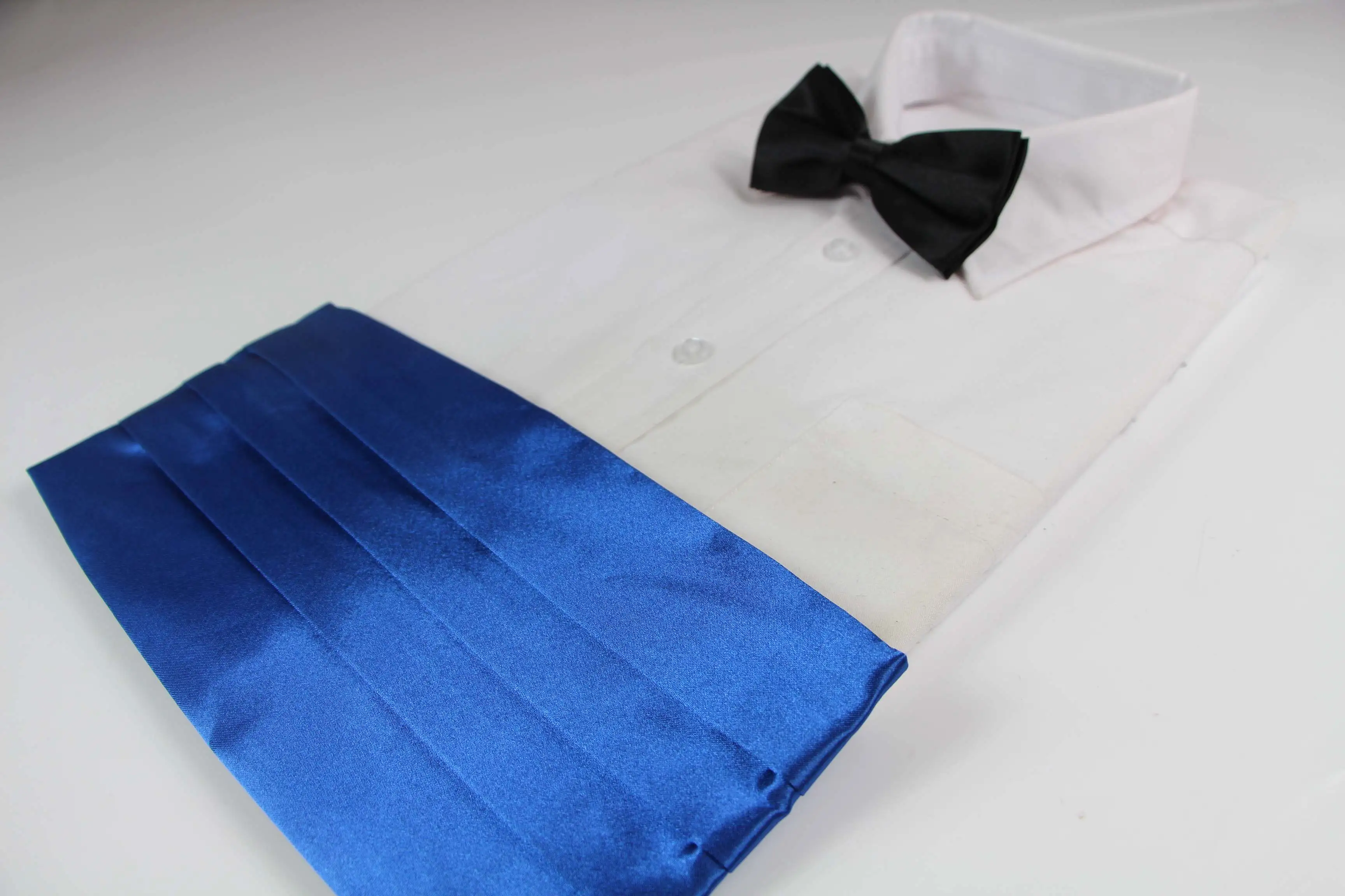 Mens Blue Cummerbund & Black Bow Tie Set