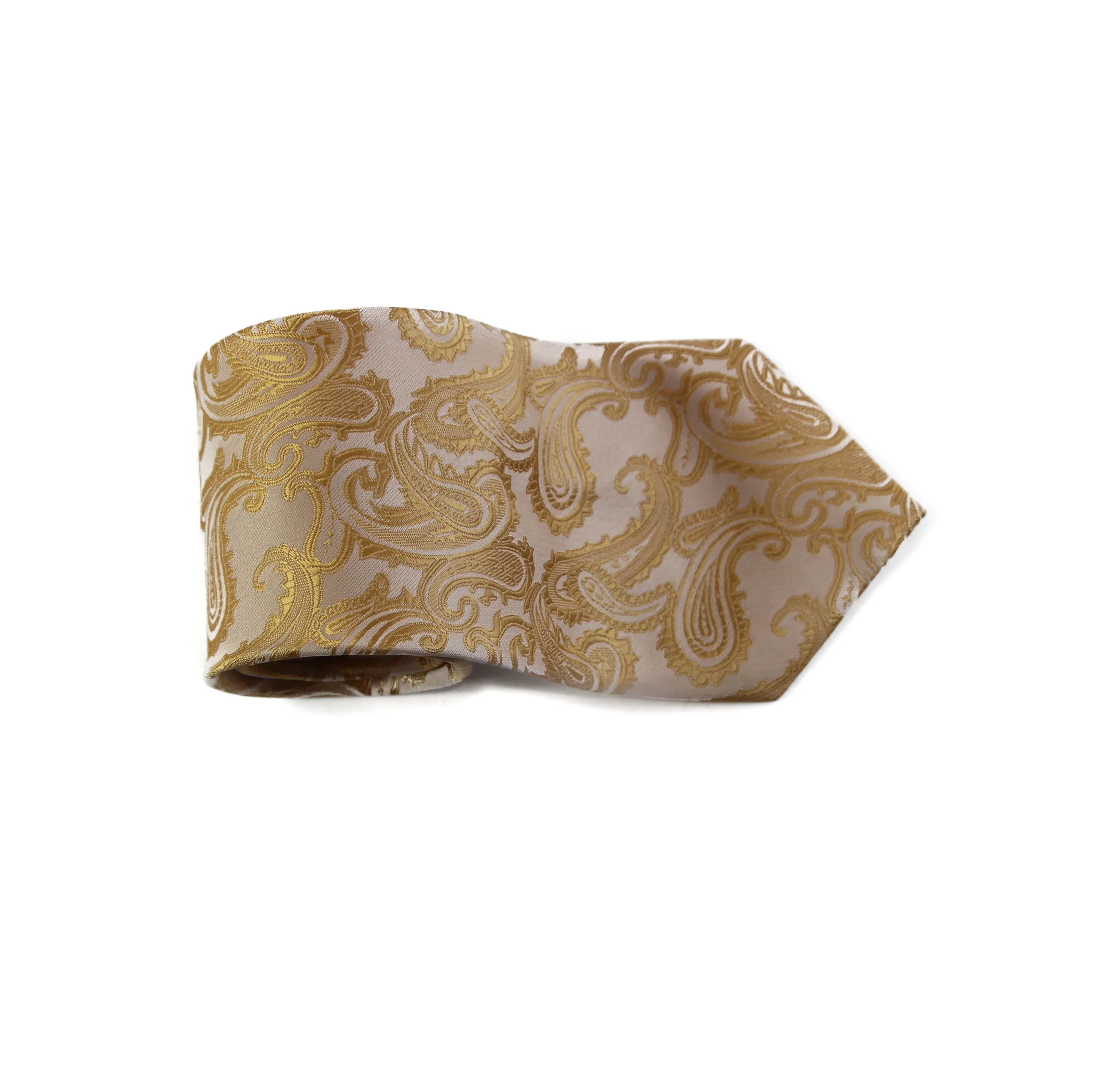 Mens Latte & Gold Paisley Patterned Neck Tie