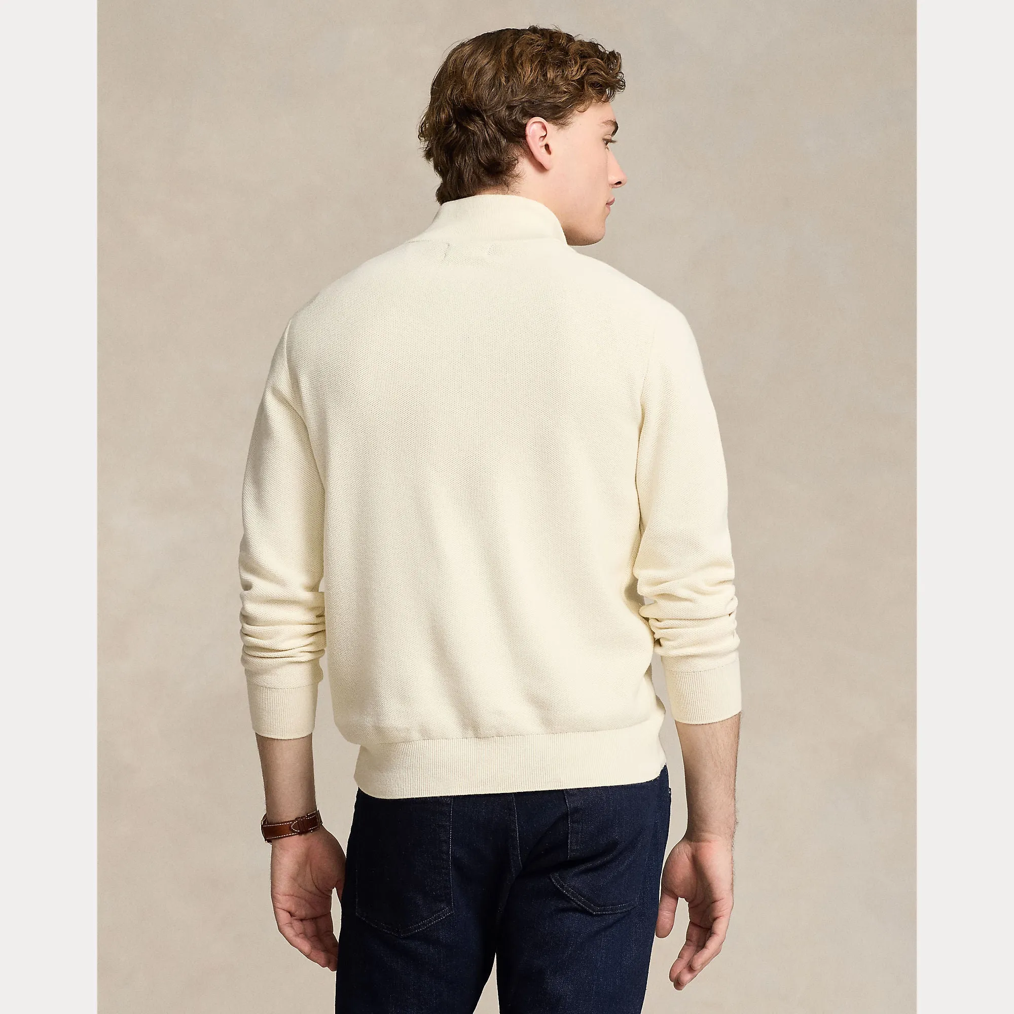 MESH-KNIT COTTON QUARTER-ZIP SWEATER