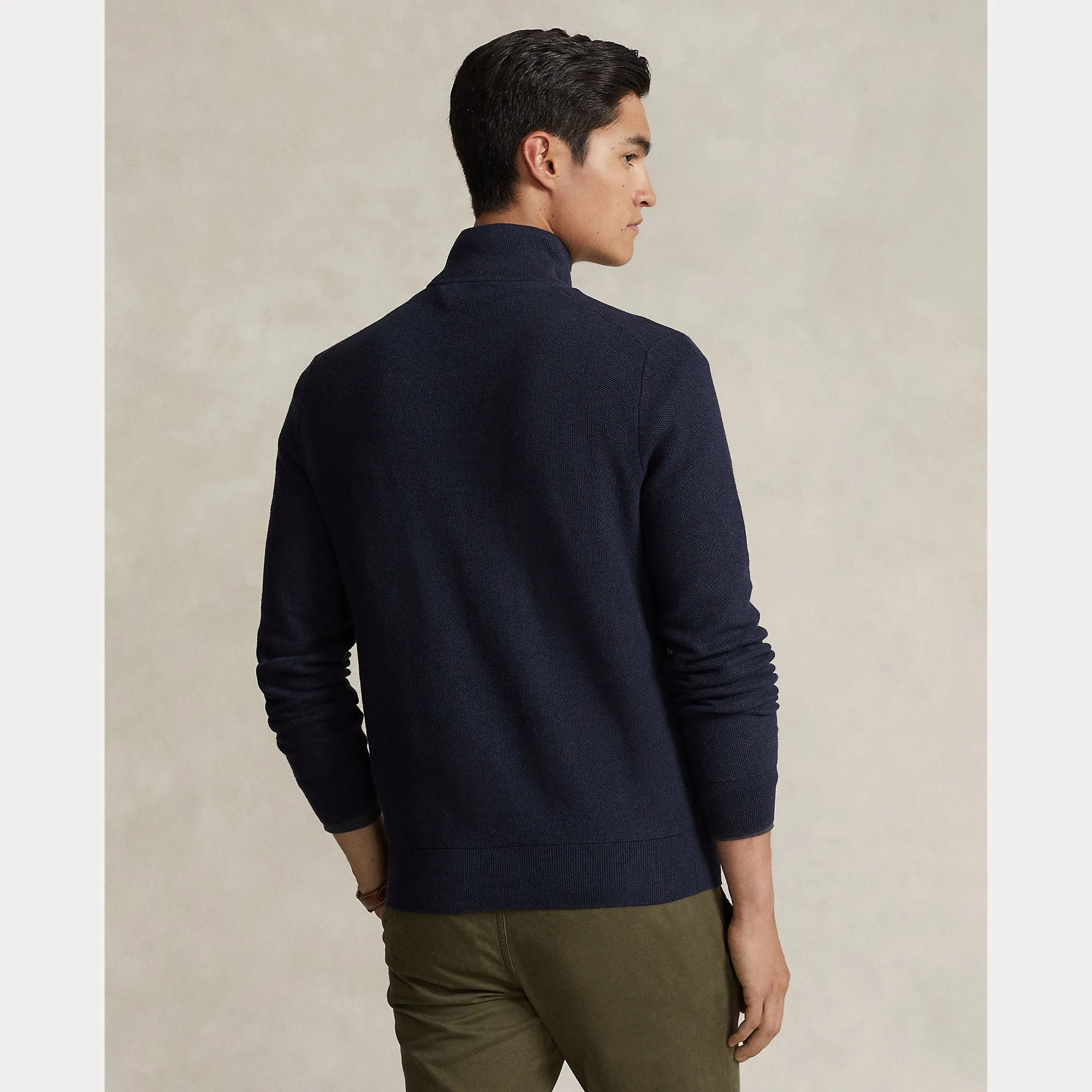 MESH-KNIT COTTON QUARTER-ZIP SWEATER