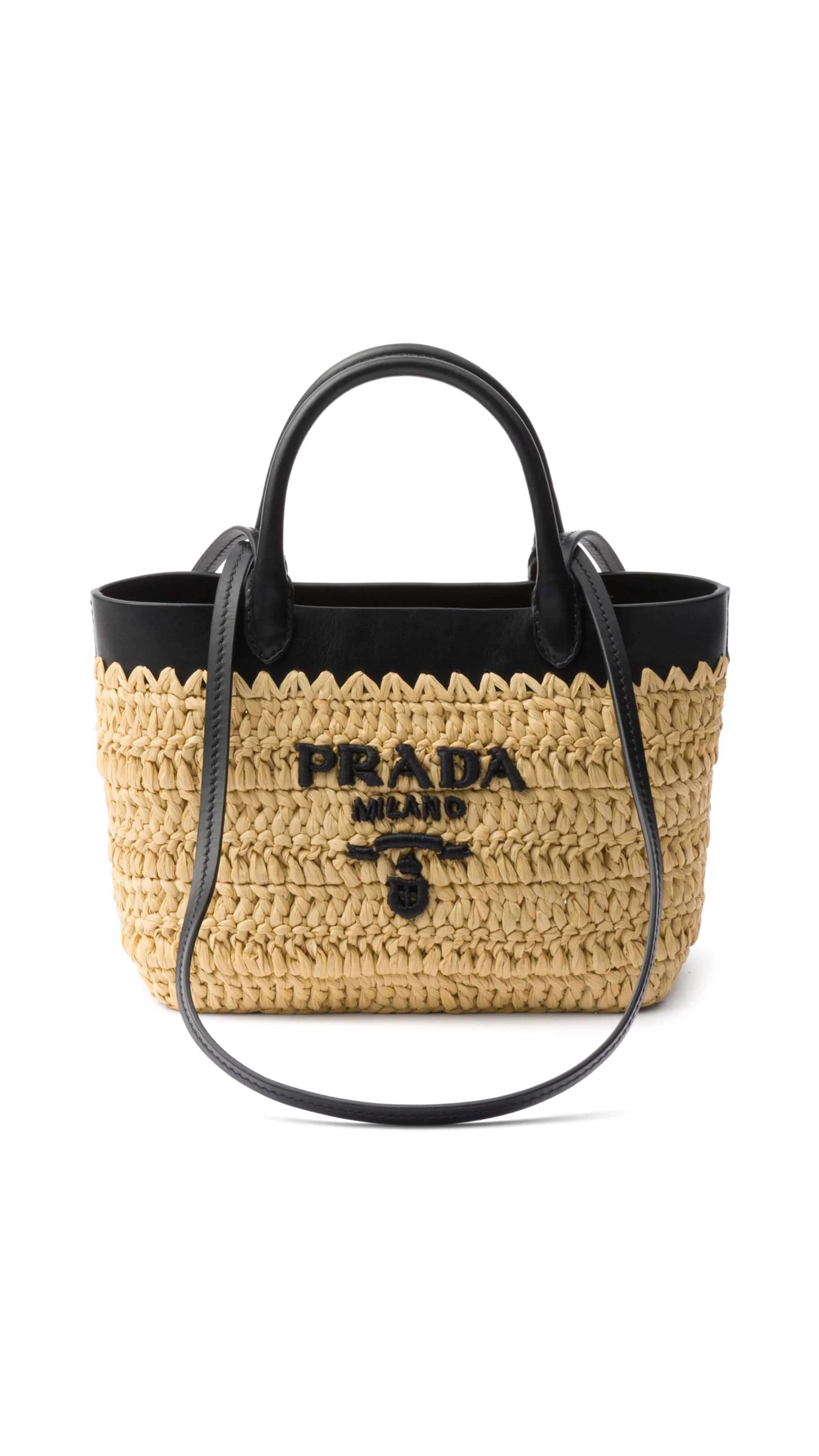 Mini Woven Fabric and Leather Tote Bag - Natural/Black