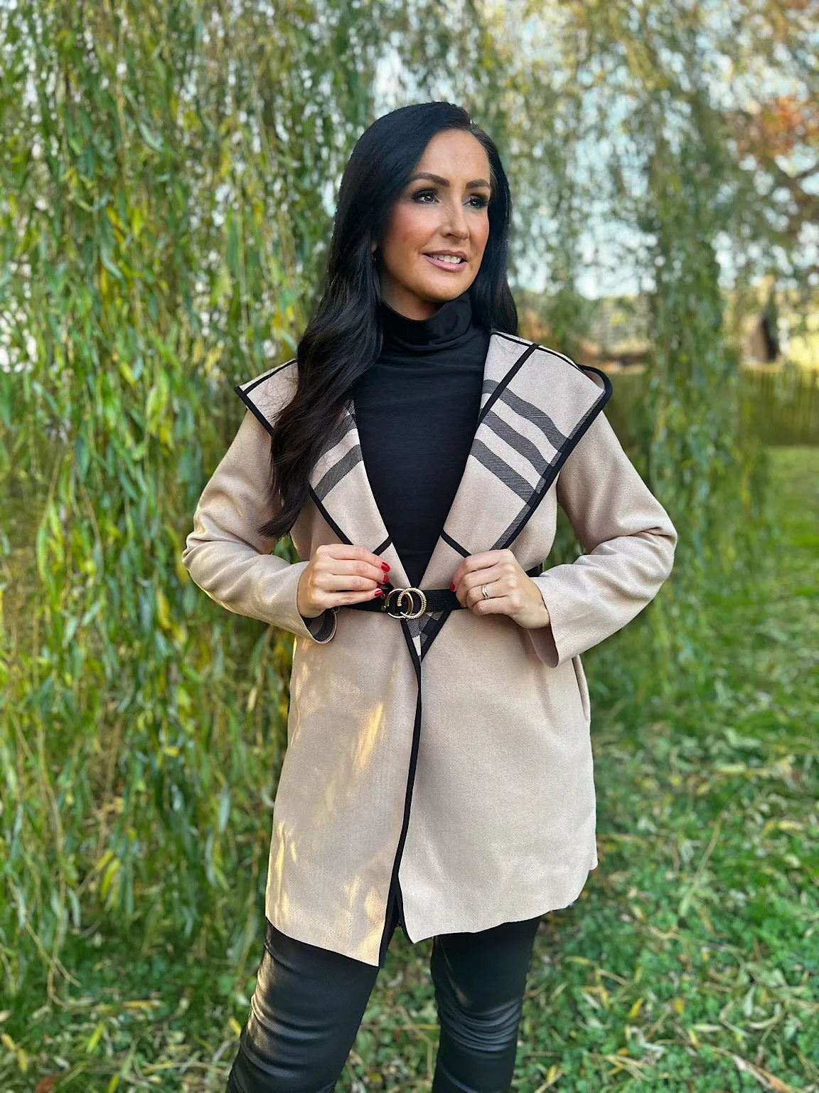 Mocha Checked Belted Jacket Gem