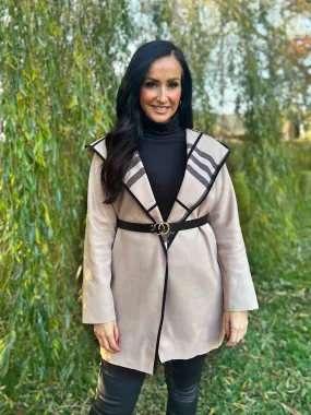 Mocha Checked Belted Jacket Gem