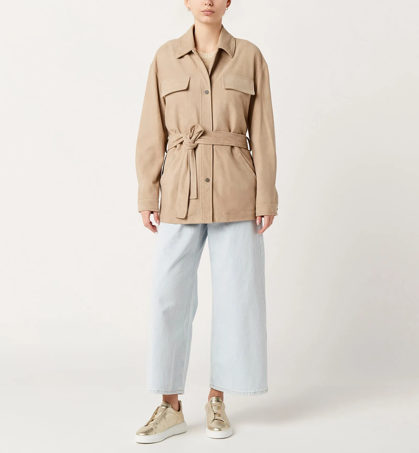 NALINI BELTED SUEDE SHIRT JACKET