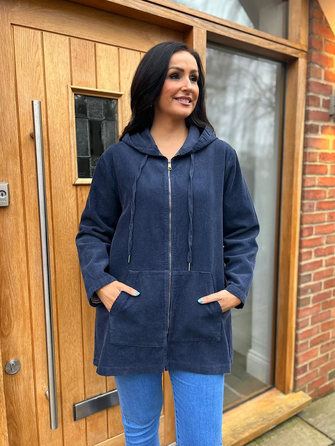 Navy Corduroy Hooded Jacket Fiona