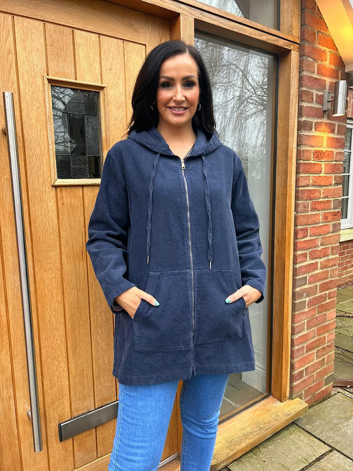 Navy Corduroy Hooded Jacket Fiona