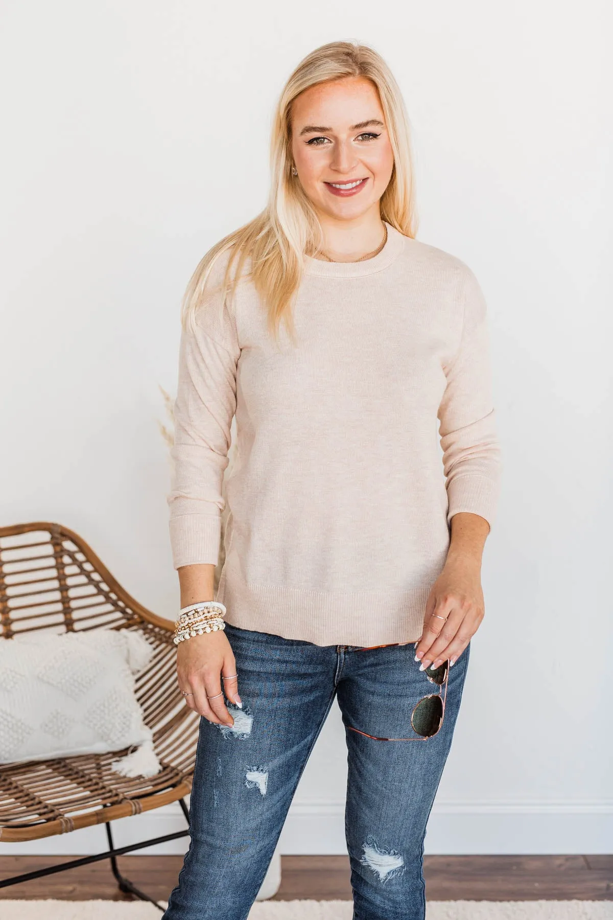 No Worries Here Knit Sweater- Oatmeal