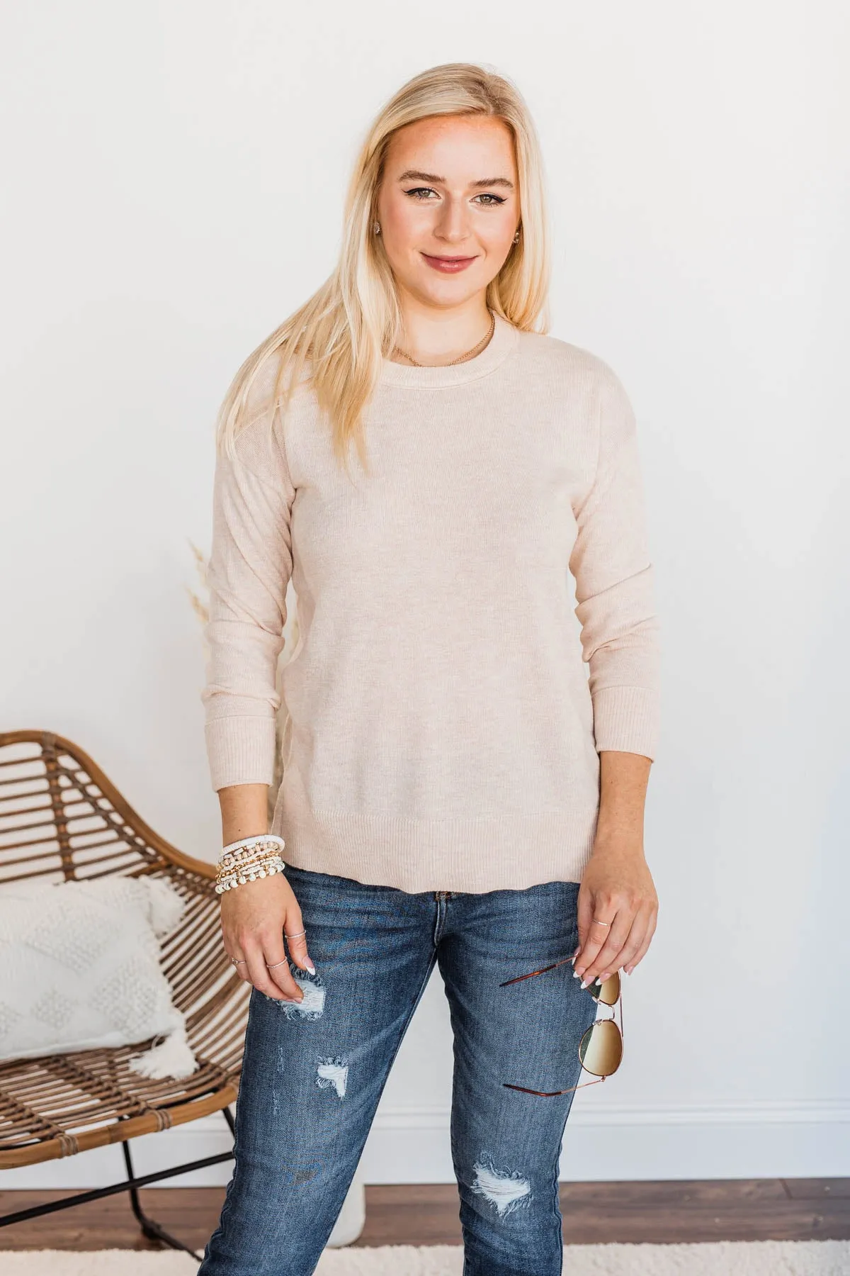 No Worries Here Knit Sweater- Oatmeal