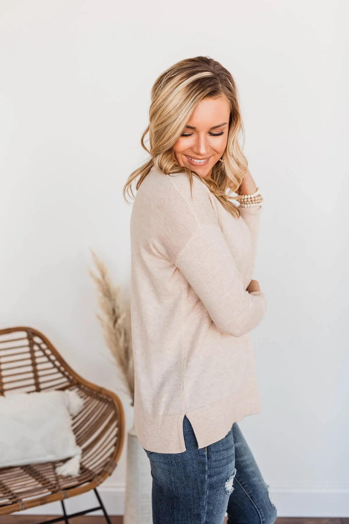 No Worries Here Knit Sweater- Oatmeal